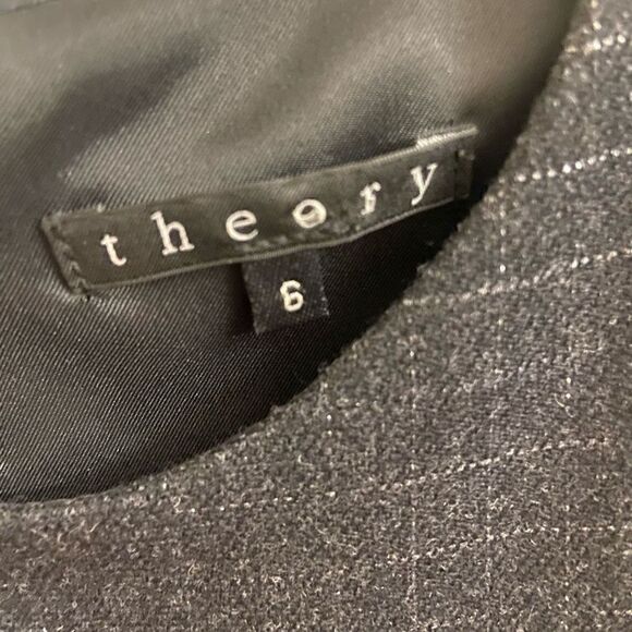 Theory Virgin Wool Sleeveless Sheath Dress Black Metallic Silver Window Pane 6 - Picture 4 of 6